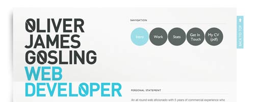 Inspiration de webdesign avec le site perso de Oliver James Gosling, développeur web, au graphisme sobre et à la navigation simple mais très efficace.