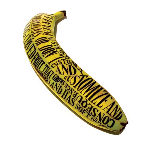 Sarah King, illustration et typographie sur fruit, pomme, poire, banane...
