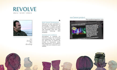 site web de revolve, une web agency au portfolio full flash utilisant la profondeur pour mettre en scene les transitions entre les pages.