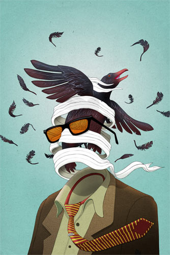 portrait énigmatique mélangeant homme et oiseau de l'illustrateur canadien Michael Wandermaier présenté sur ceegee.fr