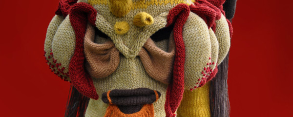 Knitting masks by artist Tracy Widdess